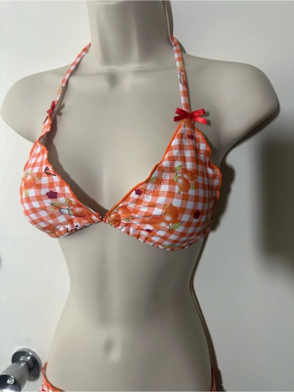 Orange Gingham Floral Ruffle Bikini - Women Swim